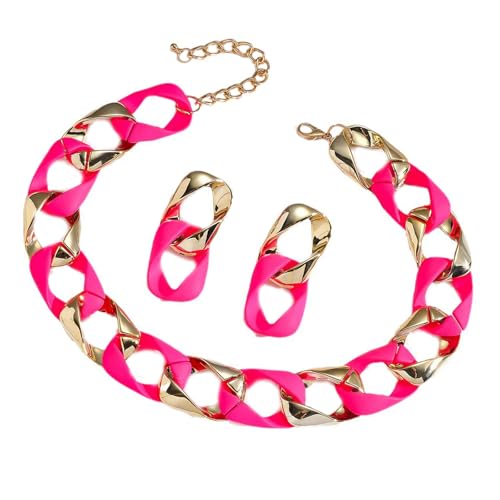 WKabnkn Spleißen Halskette Colotful Schmuck Geometrische Ohrringe Und Halsketten Set Harz Und Legierungstextur Geeignet Für Frauen Party Feier Juwely von WKabnkn