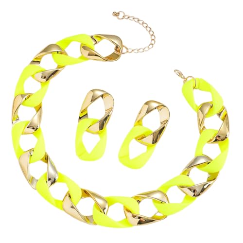 WKabnkn Spleißen Halskette Colotful Schmuck Geometrische Ohrringe Und Halsketten Set Harz Und Legierungstextur Geeignet Für Frauen Party Feier Juwely von WKabnkn