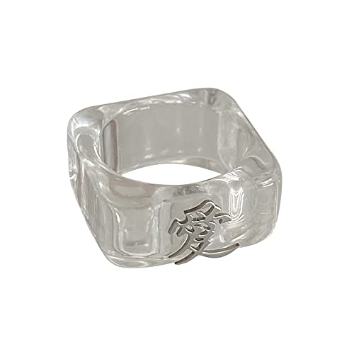 WKabnkn Traditionelle Chinesische Liebe Square Transparente Acrylharzringe Für Frauen Männer Schmuck Paar Geschenke Trend Liebesringe Für Frauen Silberharz Mädchen Erwachsene Transparent von WKabnkn