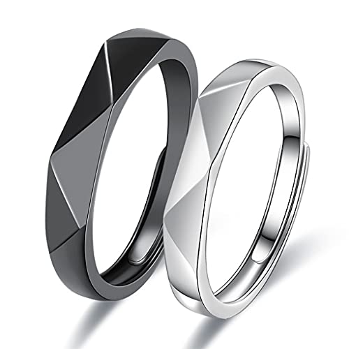 WKabnkn Trendy Schwarze Weiße Ringe Unisex Einfache Rhombus Für Liebhaber Paar Set Freundschaft Hochzeit Offenes Paar Ringe Einstellbares Set Für Ihn Und Sie von WKabnkn