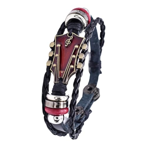 WKabnkn Vintage Inspirierte Punk Gitarren Pendellanzband Verstellbare Handgewebte Lederarmband Stylish Music Enthusiast Accessoire Individuality Statement von WKabnkn