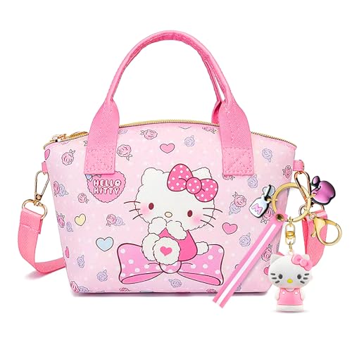 MäDchen Handtasche, Handtasche FüR Kinder Mit Verstellbarer Gurt, Katze Cartoon Crossbody Handbag Mit Kitty SchlüSselanhäNger, Kinderhandtasche, Kinder GeldböRse Zum Geeignet FüR MäDchen von WKxinxuan