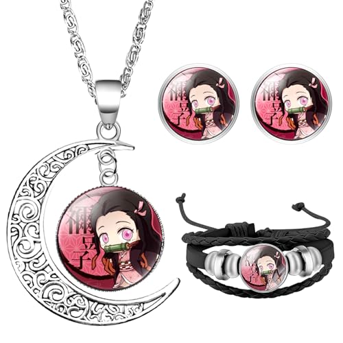 WKxinxuan 3 Pcs Cartoon Demo Slaye Halskette Set, Demo Slaye Kette Demo Slaye Armband Demo Slaye Ohrringe, Demo Slaye Schmuck Set MäDchen Verstellbares Bettelarmband Demo Slaye Cartoon Armband WKxinxuan 3 Pcs Cartoon Demo Slaye Halskette Set, Demo Slaye Kette Demo Slaye Armband Demo Slaye Ohrringe, Demo Slaye Schmuck Set MäDchen Verstellbares Bettelarmband Demo Slaye Cartoon Armband von WKxinxuan