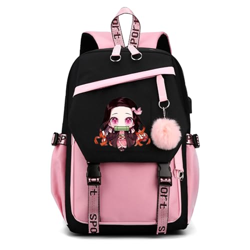 WKxinxuan Demon Slayer Rucksack, Anime Rucksack, Kawaii Schultasche, Kids Backpack Girl, Wasserabweisend mit Verstellbare Träger 17inch von WKxinxuan