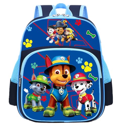 WKxinxuan Paw Dog Patro Rucksack, Paw Dog Patro Kindergarten, Tasche Kindergartenrucksack Jungen von 3-6 Jahren mit Taschen, Anime Rucksack für Jungen 13 inch von WKxinxuan