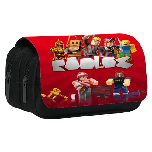 WKxinxuan Roblox Federmäppchen, Federschachtel Kinder, Mäppchen, Roblox Cartoon für Schreibwarenbox mit Fächern, Schreibwarenbox mit Reißverschluss für Kinder und Mädchen, Rot von WKxinxuan