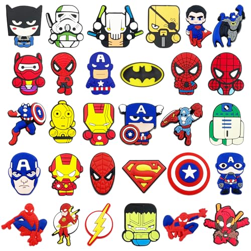 Superhero Shoe Charms 30 Pack Cartoon Shoe Decoration, spider Anstecker Kinder, Removable PVC Shoe Decoration Accessories, for Kids and Adults Marvel Clog Shoe Decoration DIY Shoe Pin Bags Gift von WKxinxuan