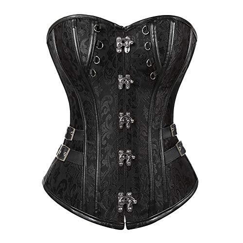 WLFFW Corsage Burlesque Damen Kunstleder Bustiers Korsett (EUR(38-40) XL, Schwarz) von WLFFW