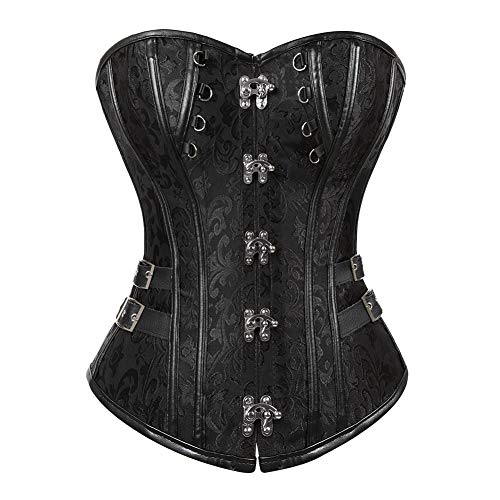 WLFFW Corsage Burlesque Damen Kunstleder Bustiers Korsett (EUR(48-50) 6XL, Schwarz) von WLFFW