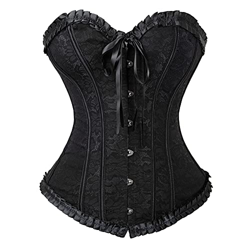 WLFFW Corsage Dessous übergröße Korsett Damen (EUR(50-52) 7XL, Schwarz) von WLFFW