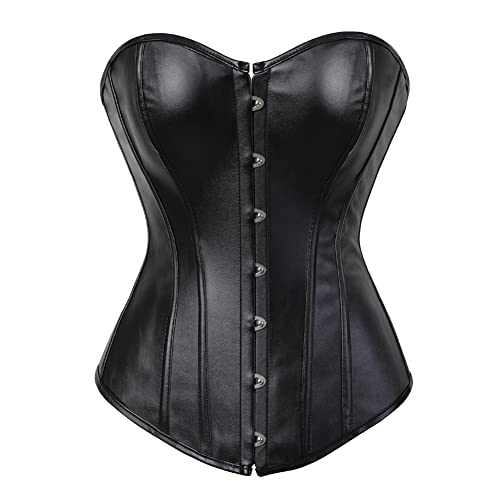 WLFFW Corsage Klassische Kunstleder Damen Karneval Bustiers Korsett (EUR(32-34) S,Schwarz) von WLFFW