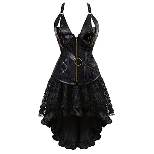 WLFFW Corsage Rock Steampunk Damen Kostüm Kunstleder Bustiers Korsett (EUR(40-42) XXL, Schwarz) von WLFFW