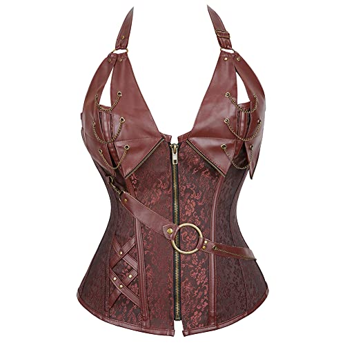 WLFFW Corsage Steampunk Damen Kostüm Kunstleder Bustiers Korsett (EUR(32-34) S, Braun) von WLFFW