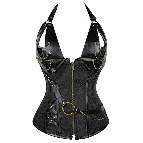WLFFW Corsage Steampunk Damen Kostüm Kunstleder Bustiers Korsett (EUR(42-44) 3XL, Schwarz) von WLFFW