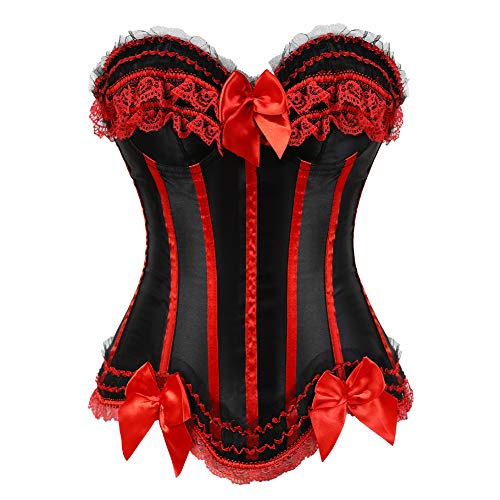 WLFFW Corsage Streifen Korsett Damen Sexy Schnüren (EUR(32-34) S, Rot) von WLFFW
