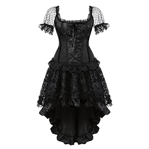 WLFFW Corsage mit Rock Damen Karneval Korsage Kostüm (EUR(44-46) 4XL, Schwarz) von WLFFW