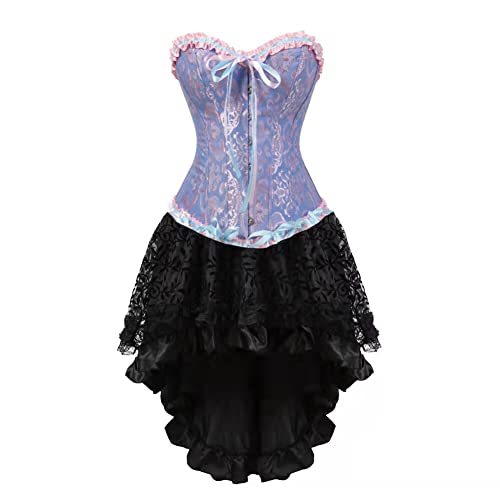 WLFFW Corsage mit Rock Damen Korsett Kostüm (EUR(38-40) XL, Blau) von WLFFW