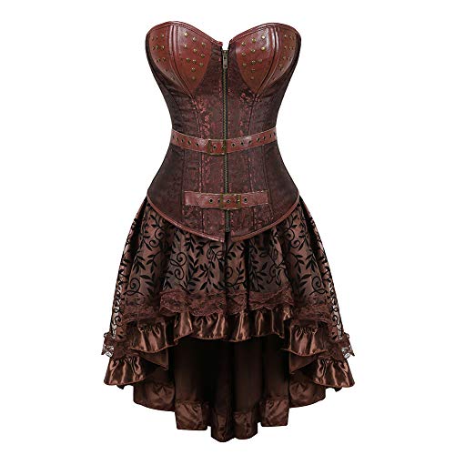 WLFFW Corsage mit Rock Kunstleder Damen Steampunk Kostüm Bustiers Korsett (EUR(40-42) XXL, Braun) von WLFFW