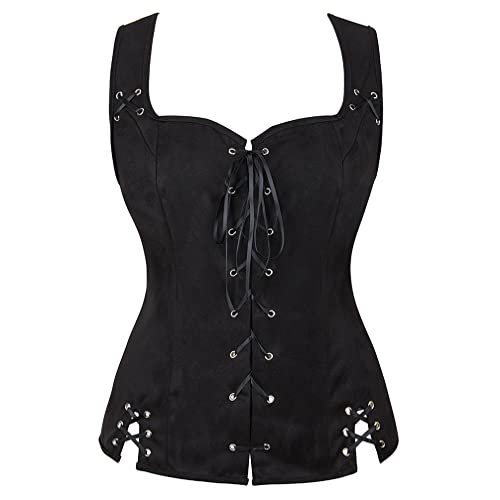 WLFFW Damen Corsage mit Trägern Korsett Burlesque (EUR(40-42) XXL, Schwarz) von WLFFW