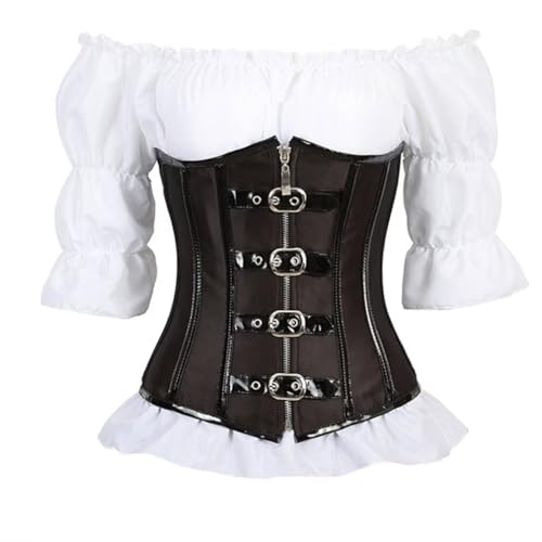 WLFFW Damen Unterbrust Corsage Kunstleder Korsett mit Piraten Bluse EUR(42-44) 3XL von WLFFW