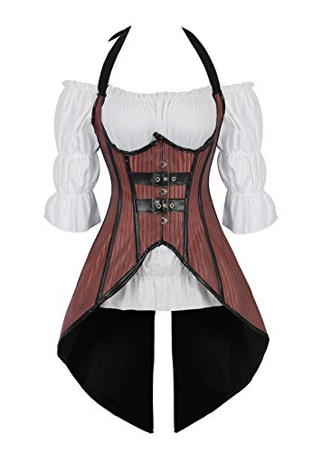 WLFFW Steampunk Corsage mit Bluse Unterbrust Strapse Korsett Kostüm (EUR(48-50) 6XL, brown) von WLFFW