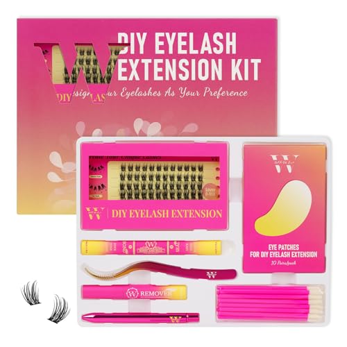 WLFRHD DIY Wimpernverlängerung Kit Cluster Lashes Kit mit 72 Pcs D Curl Wispy Bond und Seal Lash Remover und Wimpern Applikator für Anfänger DIY zu Hause von W(Lover Kit-D-10-16MM) von WLFRHD