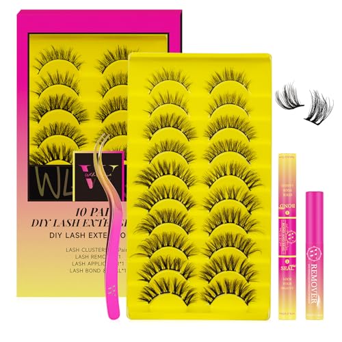 Wimpernverlängerung Kit DIY Cluster Lashes Kit mit 10 Paaren D Curl Cluster Lashes Wispy Eyelash Bond und Seal Lashes Remover und Wimpern Applikator für Anfänger zu Hause von WLFRHD Wimpernverlängerung Kit DIY Cluster Lashes Kit mit 10 Paaren D Curl Cluster Lashes Wispy Eyelash Bond und Seal Lashes Remover und Wimpern Applikator für Anfänger zu Hause von WLFRHD von WLFRHD