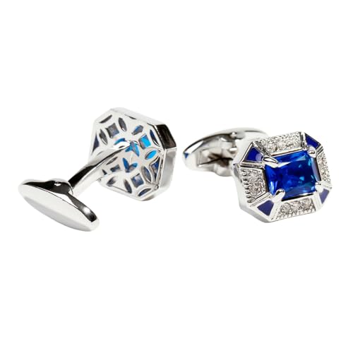 Manschettenknöpfe Für Herren Retro Square Zircon Business Formelle Manschettenknöpfe Herrengeschenk-Blau-26 * 16Mm von WLGDMO