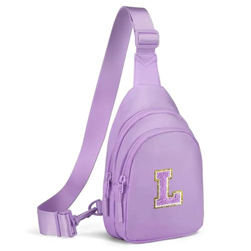 Bauchtasche mit Initialen Compatible with Teenager-Mädchen, süße Umhängetasche, Schultertasche, Geschenk Compatible with Teenager im Alter von 6–14 Jahren, wasserdichte Umhängetasche(Purple) von WLH Alexanders