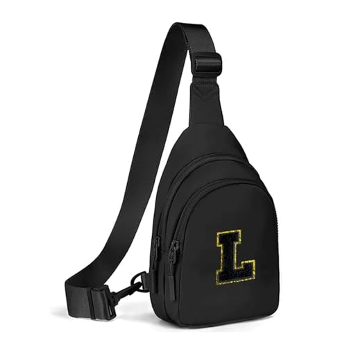 Bauchtasche mit Initialen Compatible with Teenager-Mädchen, süße Umhängetasche, Schultertasche, Geschenk Compatible with Teenager im Alter von 6–14 Jahren, wasserdichte Umhängetasche(Svart) von WLH Alexanders