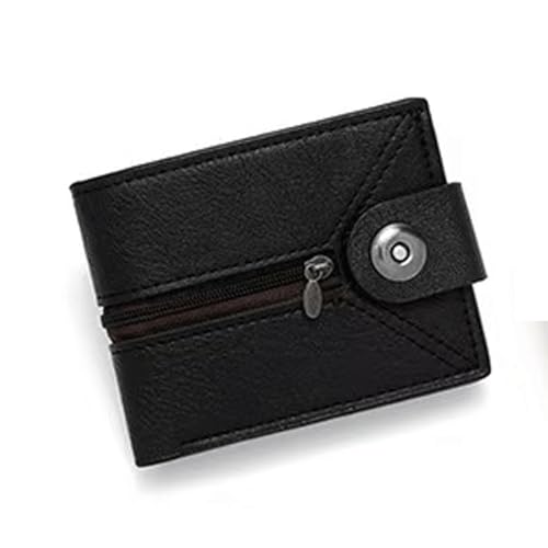 Geldbörse Compatible with Herren, Leder, zweifach faltbar, stilvolle einfache mit Magnetverschluss und Ausweisfenster, Reißverschluss with mehrere Karten(Svart) von WLH Alexanders