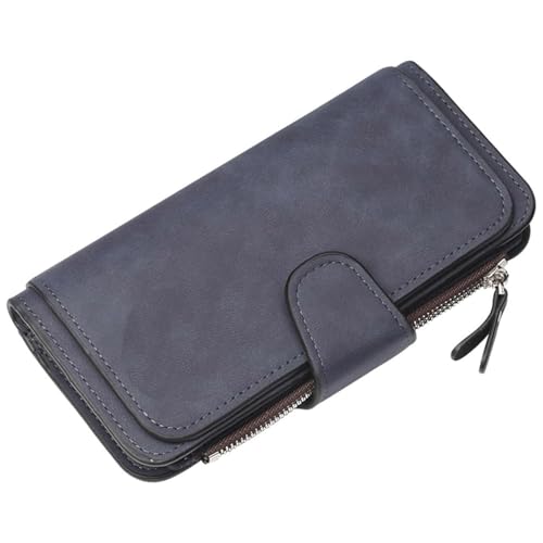 Geldbörse Damen Groß mit Reißverschlussfach Schlankes Kartenetui Reisegeldbörse Compatible with Bargeldverwaltung Ledergeldbörsen Compatible with Damen 3-Fach(Dark Blue) von WLH Alexanders