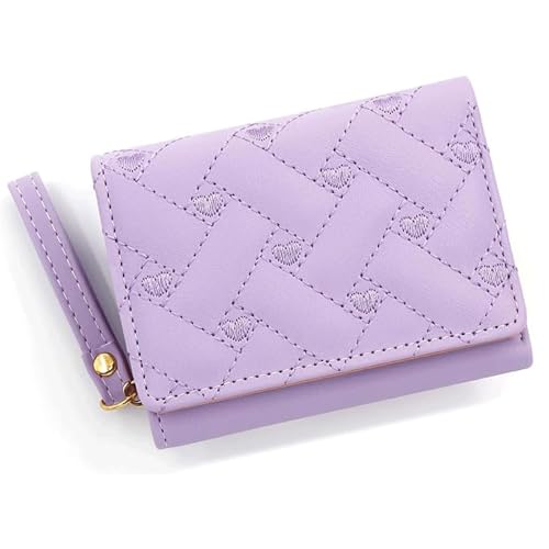 Geldbörse Damen Klein Kompakt 3-Fach Luxus Damen Geldbörse Besticktes Liebesherz Mehrere Kartenfächer Leder Geldbörse Compatible with Damen(Lavender) von WLH Alexanders