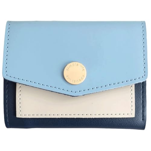 Kurze Lederbrieftasche Compatible with Damen, modisch, schlicht, Kartenhalter mit Münzfach, Ausweisfenster, Bargeldfach, 3-Fach-Geldbörse Compatible with die Dame(Bleu) von WLH Alexanders
