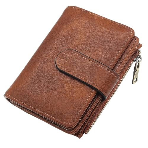RFID-blockierende Geldbörse Compatible with Damen, dreifach gefaltet, veganes Leder, mit Reißverschluss, Münzfach, Diebstahlschutzverschluss, wasserdicht, schlankes Design(Bruin) von WLH Alexanders