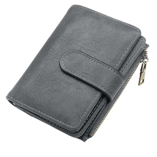 RFID-blockierende Geldbörse Compatible with Damen, dreifach gefaltet, veganes Leder, mit Reißverschluss, Münzfach, Diebstahlschutzverschluss, wasserdicht, schlankes Design(Grey) von WLH Alexanders