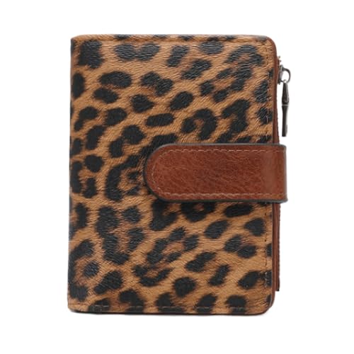 RFID-blockierende Geldbörse Compatible with Damen, dreifach gefaltet, veganes Leder, mit Reißverschluss, Münzfach, Diebstahlschutzverschluss, wasserdicht, schlankes Design(Leopard Print) von WLH Alexanders