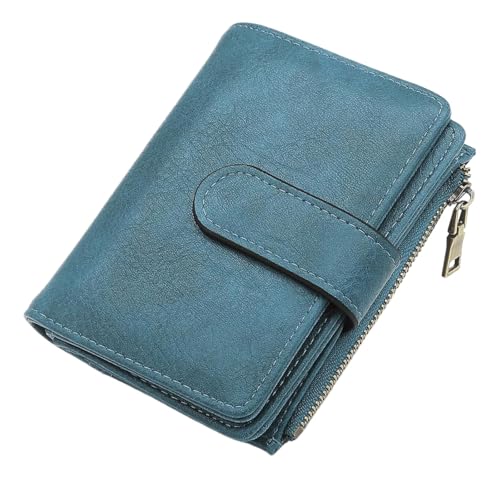 RFID-blockierende Geldbörse Compatible with Damen, dreifach gefaltet, veganes Leder, mit Reißverschluss, Münzfach, Diebstahlschutzverschluss, wasserdicht, schlankes Design(Peacock Blue) von WLH Alexanders