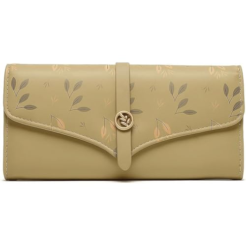 WLH Alexanders Damen-Geldbörsen, dreifach Faltbare Clutch aus Leder, Kreditkartenetui, Reisegeldbörse Compatible with Damen, Lange Clutch mit bedrucktem Hasp-Motiv(Groen) von WLH Alexanders