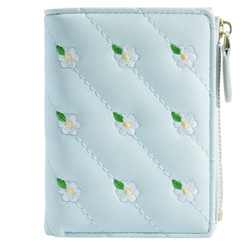 WLH Alexanders Damen Kleine Bifold Leder Geldbörsen Damen Armband Mit Kartenfächern ID Fenster Reißverschluss Münzgeldbörse Mode Stickerei Geldbörse(Groen) von WLH Alexanders