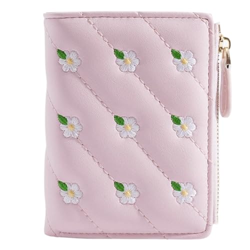 WLH Alexanders Damen Kleine Bifold Leder Geldbörsen Damen Armband Mit Kartenfächern ID Fenster Reißverschluss Münzgeldbörse Mode Stickerei Geldbörse(Rose) von WLH Alexanders