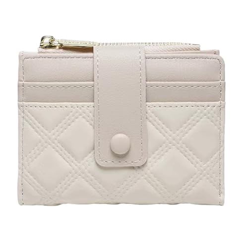 WLH Alexanders Damen Leder Geldbörse Kleine Bifold Reißverschlusstasche Kartenetui Geldbörse mit Ausweisfenster Rhombus Form(Blanc) von WLH Alexanders