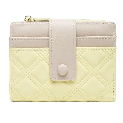 WLH Alexanders Damen Leder Geldbörse Kleine Bifold Reißverschlusstasche Kartenetui Geldbörse mit Ausweisfenster Rhombus Form(Geel) von WLH Alexanders
