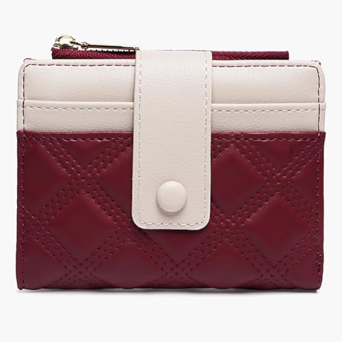 WLH Alexanders Damen Leder Geldbörse Kleine Bifold Reißverschlusstasche Kartenetui Geldbörse mit Ausweisfenster Rhombus Form(Rosso) von WLH Alexanders