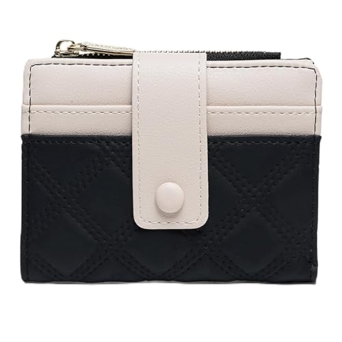 WLH Alexanders Damen Leder Geldbörse Kleine Bifold Reißverschlusstasche Kartenetui Geldbörse mit Ausweisfenster Rhombus Form(Svart) von WLH Alexanders