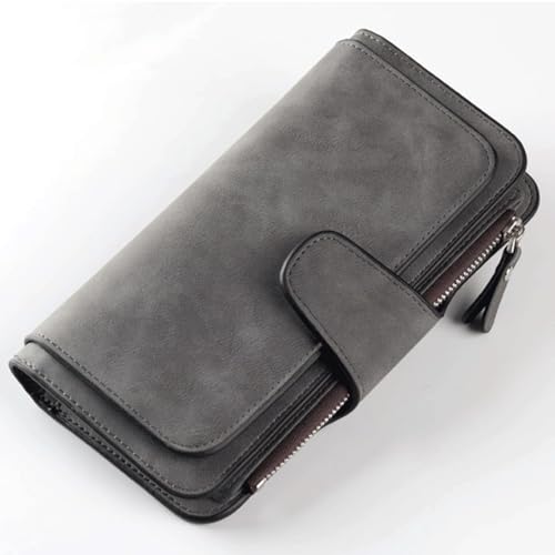 WLH Alexanders Geldbörse Damen Groß mit Reißverschlussfach Schlankes Kartenetui Reisegeldbörse Compatible with Bargeldverwaltung Ledergeldbörsen Compatible with Damen 3-Fach(Grey) von WLH Alexanders
