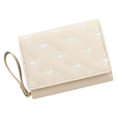 WLH Alexanders Geldbörse Damen Klein Kompakt 3-Fach Luxus Damen Geldbörse Besticktes Liebesherz Mehrere Kartenfächer Leder Geldbörse Compatible with Damen(Blanc) von WLH Alexanders