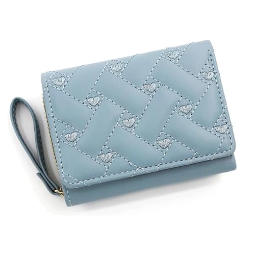 WLH Alexanders Geldbörse Damen Klein Kompakt 3-Fach Luxus Damen Geldbörse Besticktes Liebesherz Mehrere Kartenfächer Leder Geldbörse Compatible with Damen(Bleu) von WLH Alexanders
