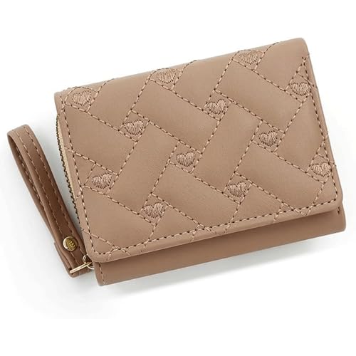 WLH Alexanders Geldbörse Damen Klein Kompakt 3-Fach Luxus Damen Geldbörse Besticktes Liebesherz Mehrere Kartenfächer Leder Geldbörse Compatible with Damen(Kaki) von WLH Alexanders