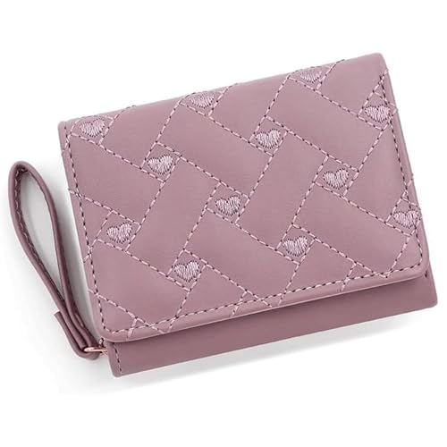 WLH Alexanders Geldbörse Damen Klein Kompakt 3-Fach Luxus Damen Geldbörse Besticktes Liebesherz Mehrere Kartenfächer Leder Geldbörse Compatible with Damen(Purple) von WLH Alexanders